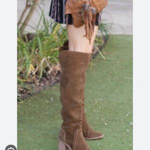 Vince Camuto Melaya brown suede heeled over knee boots 10